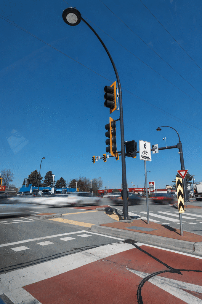 traffic blur at an intersection in the Newton Neighbourhood of Surrey, BC